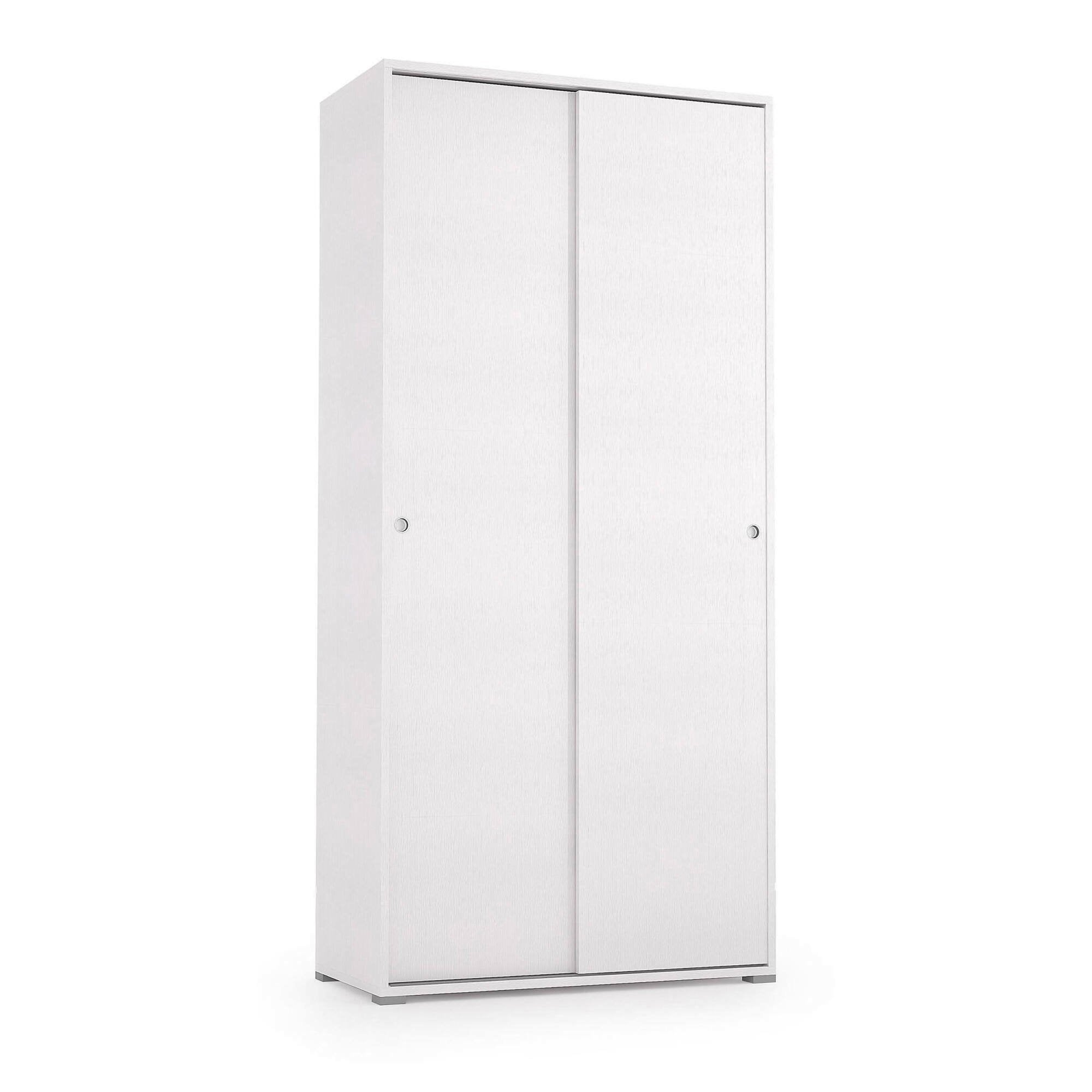 Guardaroba Alaysia, Armadio a 2 ante scorrevoli e 4 ripiani, Mobile moderno multiuso per camera da letto, Made in Italy, Cm 90x45h195, Bianco
