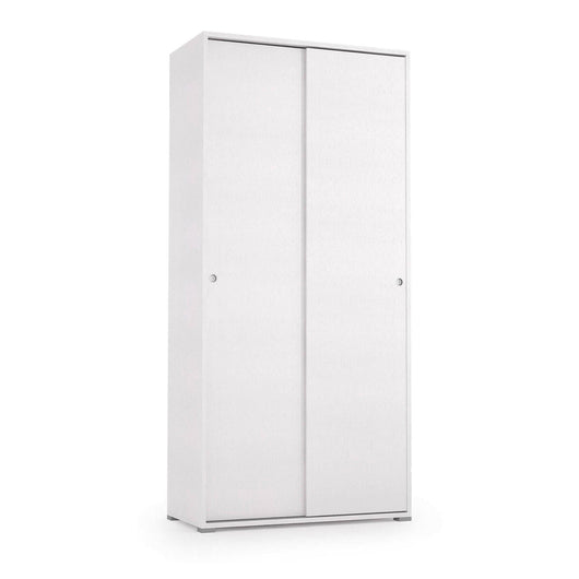 Guardaroba Alaysia, Armadio a 2 ante scorrevoli e 4 ripiani, Mobile moderno multiuso per camera da letto, Made in Italy, Cm 90x45h195, Bianco