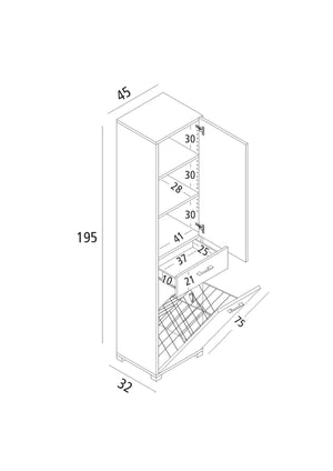 Armadio multiuso Aryanne, Mobile lavanderia lineare a 2 Ante, Colona da bagno con cestello potrabiancheria, Made in Italy, Cm 45x32h195, Rovere e Bianco