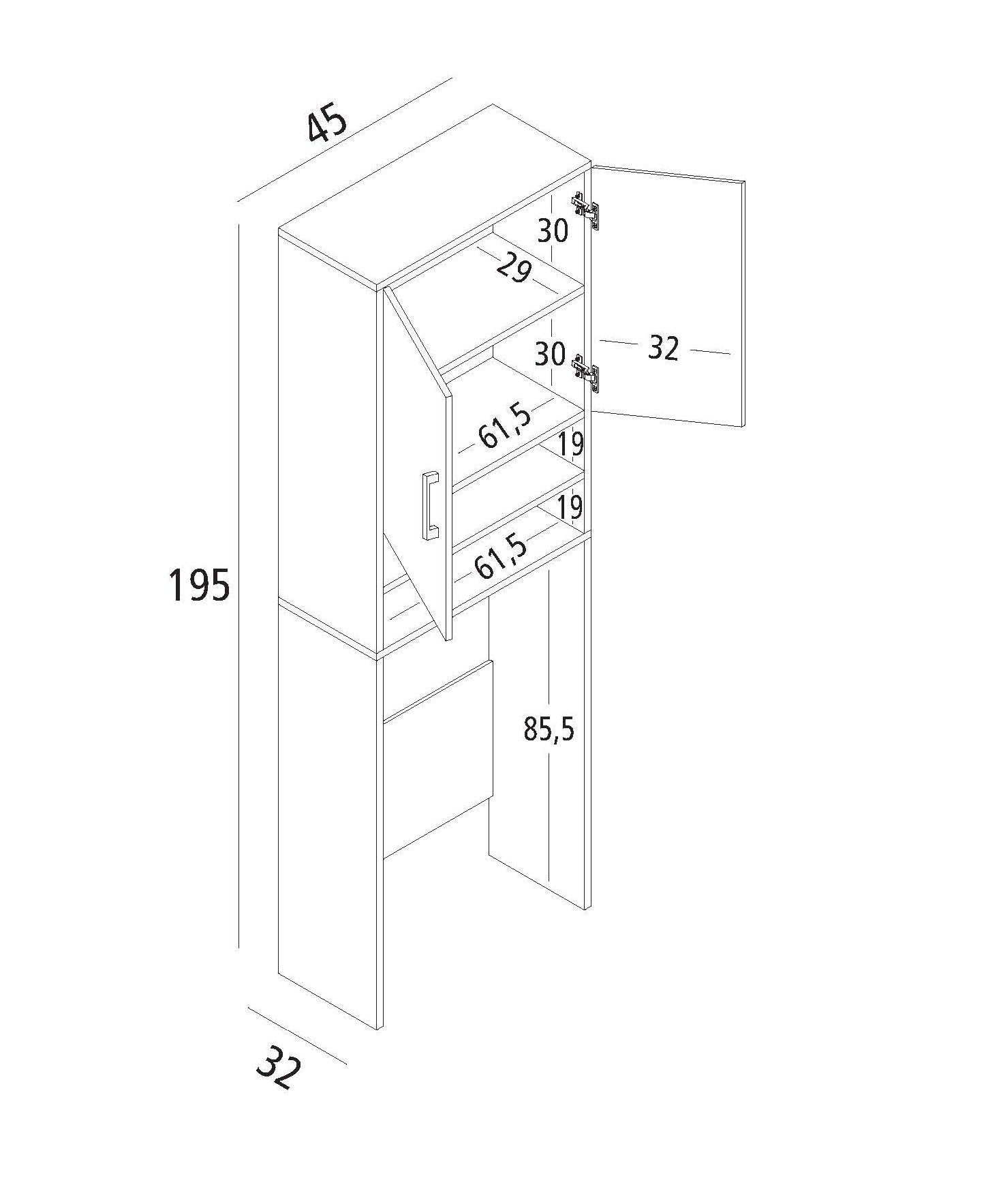 Agar, Armadio Multiuso 2 Ante 3 Ripiani Made in Italy, 65x195h cm Bianco