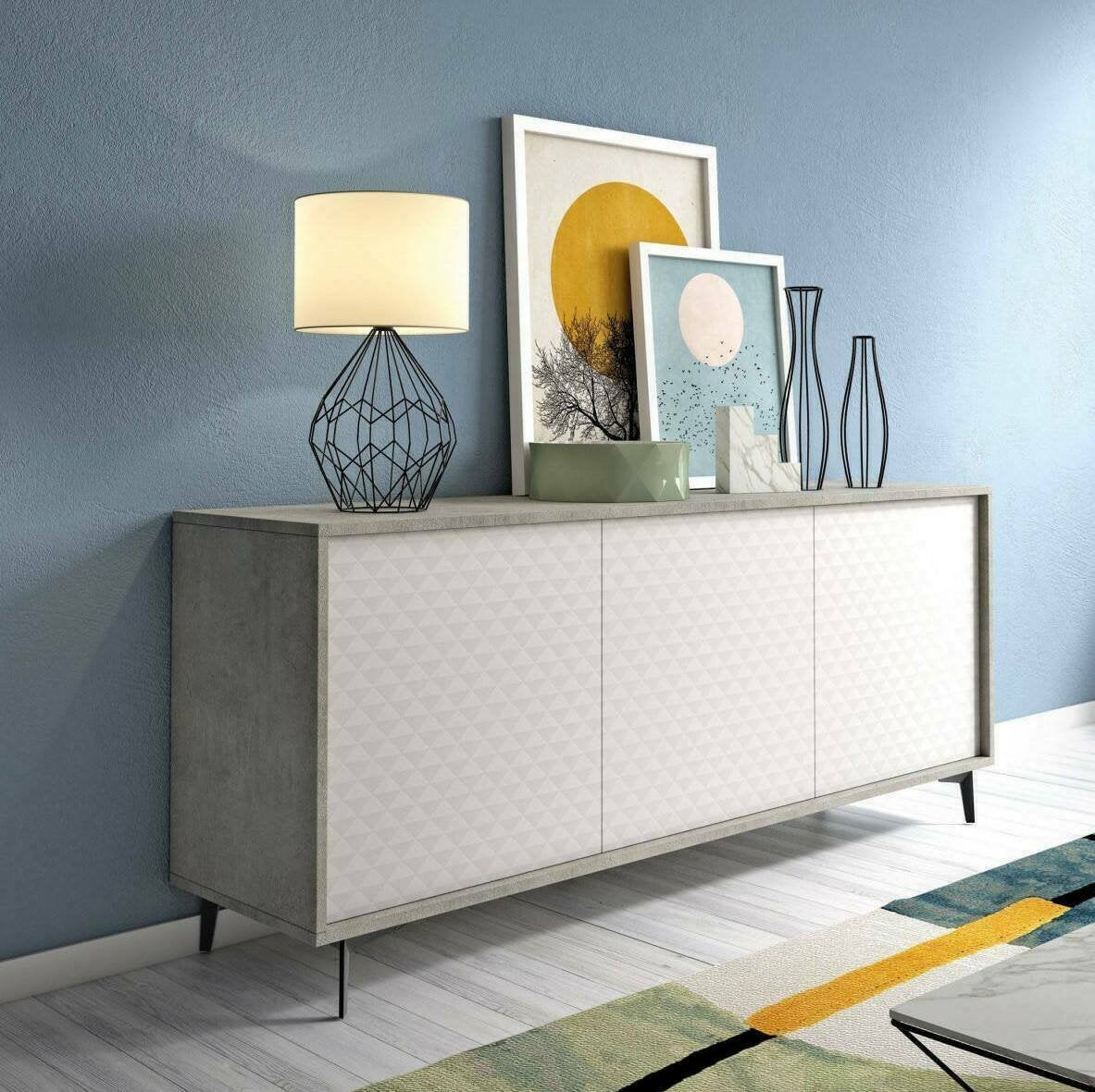Madia Aminda, Credenza 3 Ripiani Made in Italy, 45x184x77h cm Grigio Cemento