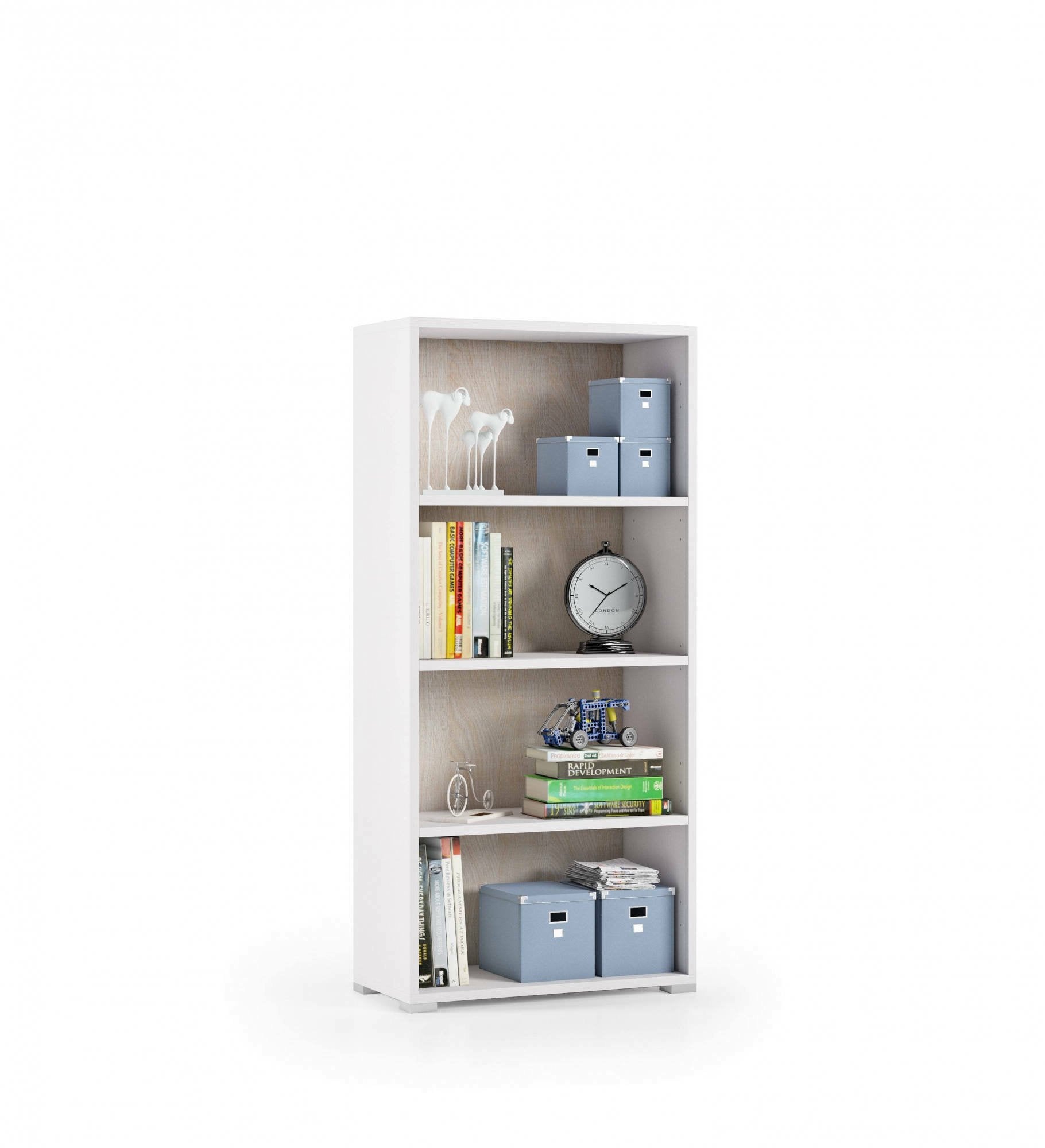Biblioteca Aky, Libreria 3 Ripiani Made in Italy, 60x30x130h cm Bianco