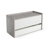 Cassapanca Sogno, Mobile da ingresso moderno con scarpiera, Cassapanca baule con due contenitori, Made in Italy, Cm 90x40h46, Bianco e Cemento