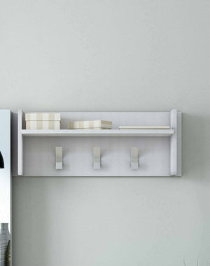 Mobile da ingresso Angry, Mobile appendiabiti con 3 ganci, Mensola portaoggetti da ingresso, Made in Italy, Cm 90x29h34, Bianco