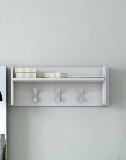 Mobile da ingresso Angry, Mobile appendiabiti con 3 ganci, Mensola portaoggetti da ingresso, Made in Italy, Cm 90x29h34, Bianco