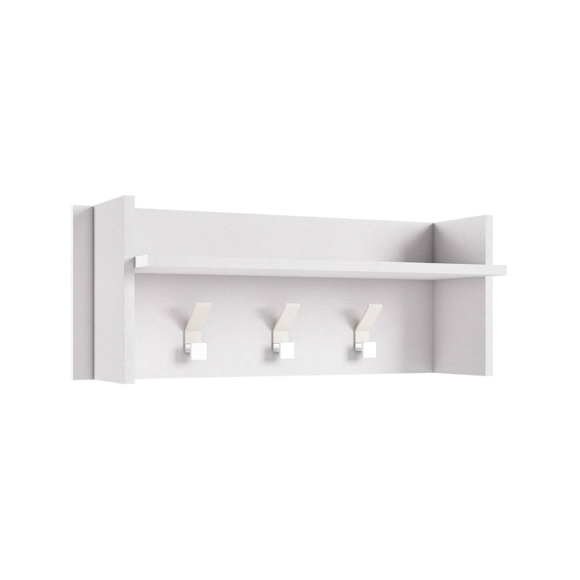Mobile da ingresso Angry, Mobile appendiabiti con 3 ganci, Mensola portaoggetti da ingresso, Made in Italy, Cm 90x29h34, Bianco