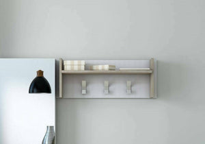 Mobile da ingresso Angry, Mobile appendiabiti con 3 ganci, Mensola portaoggetti da ingresso, Made in Italy, Cm 90x29h34, Bianco e Rovere