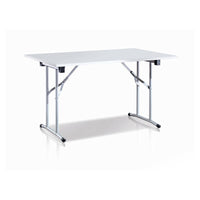 Tavolo pieghevole Aliena, Tavolo da campeggio con gambe pieghevoli in metallo, Tavolo da pranzo moderno multiuso, Made in Italy, Cm 125x75h80, Bianco