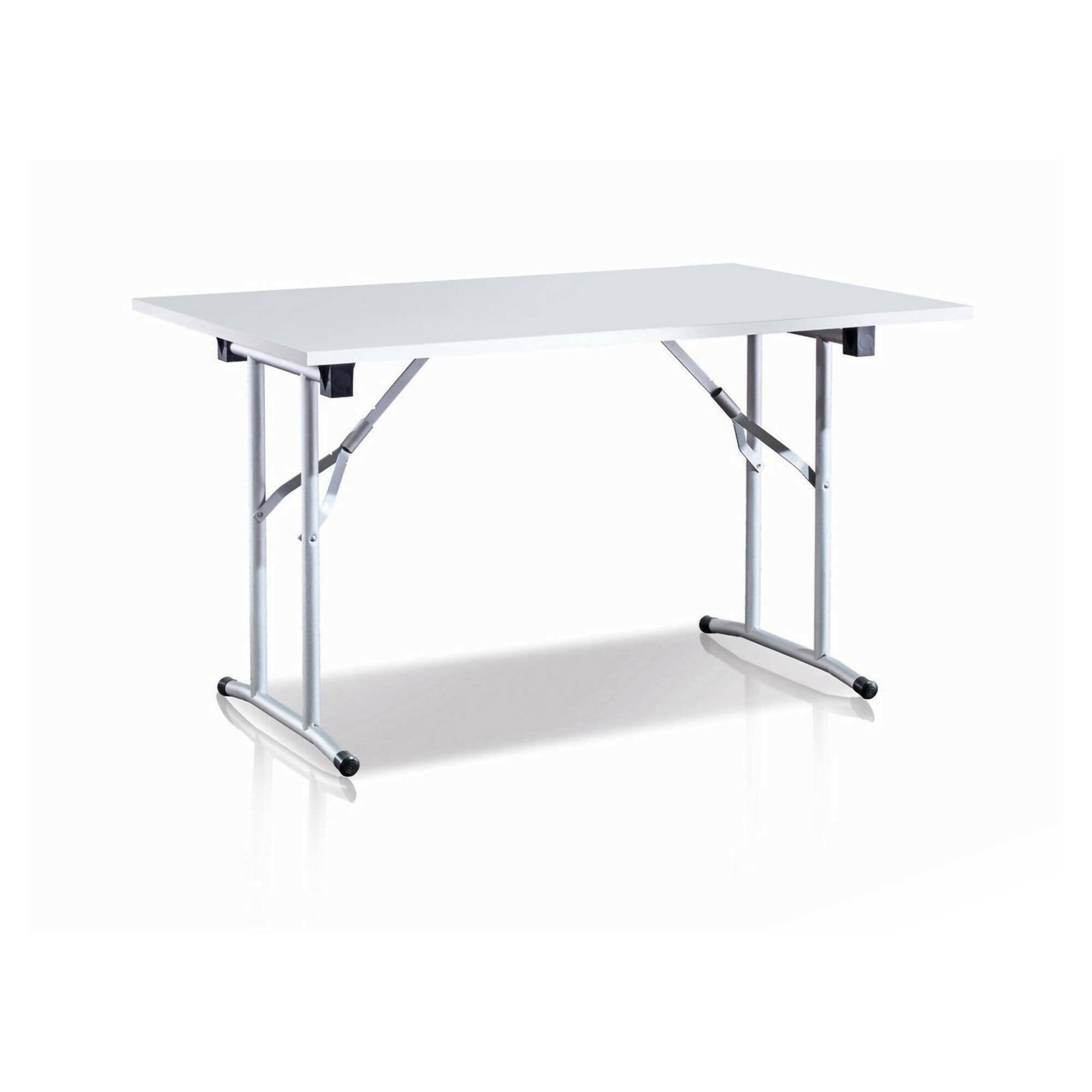 Tavolo pieghevole Aliena, Tavolo da campeggio con gambe pieghevoli in metallo, Tavolo da pranzo moderno multiuso, Made in Italy, Cm 125x75h80, Bianco