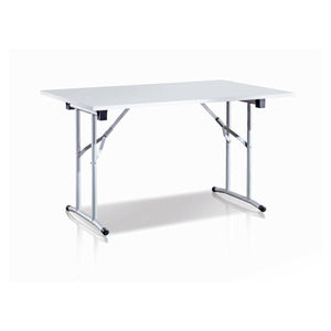 Tavolo pieghevole Aliena, Tavolo da campeggio con gambe pieghevoli in metallo, Tavolo da pranzo moderno multiuso, Made in Italy, Cm 125x75h80, Bianco