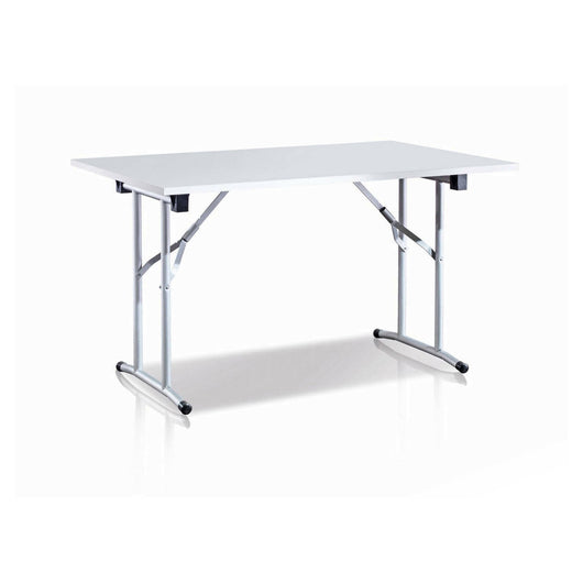 Tavolo pieghevole Aliena, Tavolo da campeggio con gambe pieghevoli in metallo, Tavolo da pranzo moderno multiuso, Made in Italy, Cm 125x75h80, Bianco