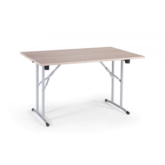 Tavolo pieghevole Aliena, Tavolo da campeggio con gambe pieghevoli in metallo, Tavolo da pranzo moderno multiuso, Made in Italy, Cm 125x75h80, Rovere e Grigio