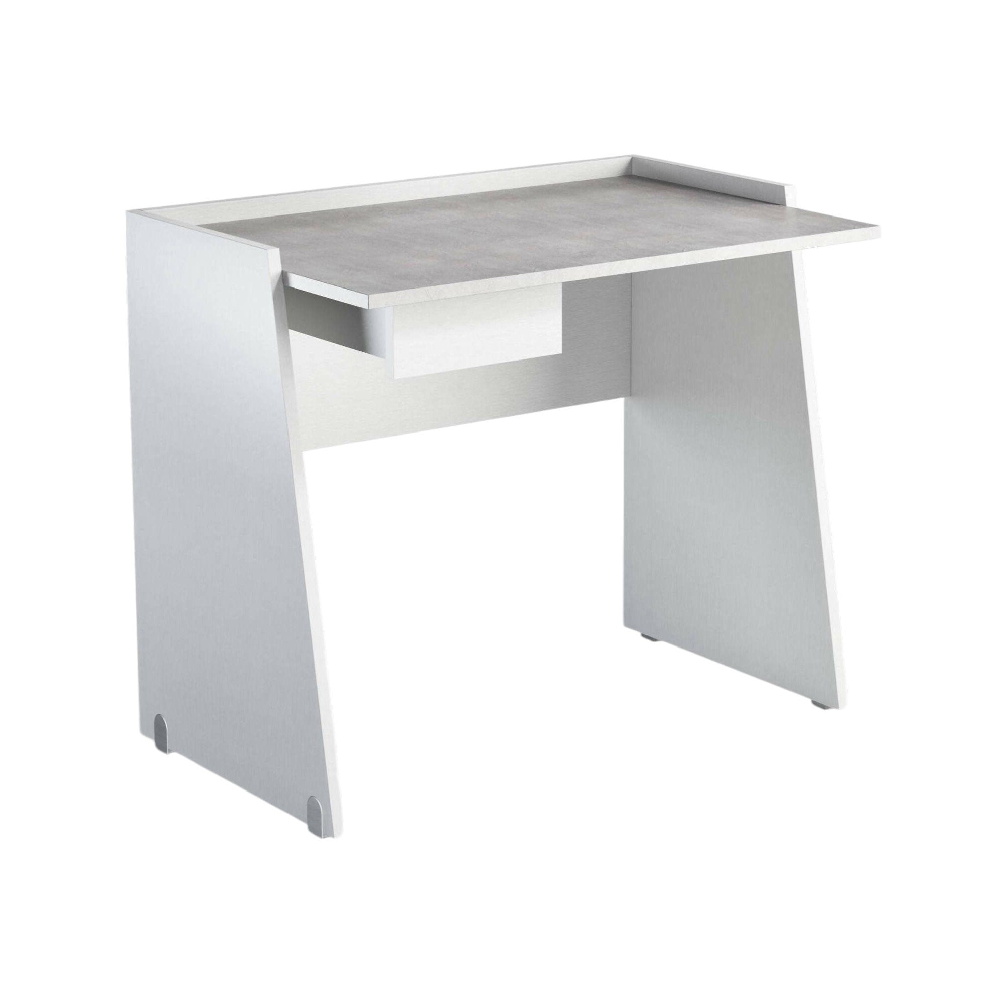 Scrivania Abulele, Scrittoio moderno con cassetto, Tavolo da studio o ufficio porta PC portalibri, Made in Italy, Cm 90x60h80, Bianco e Cemento