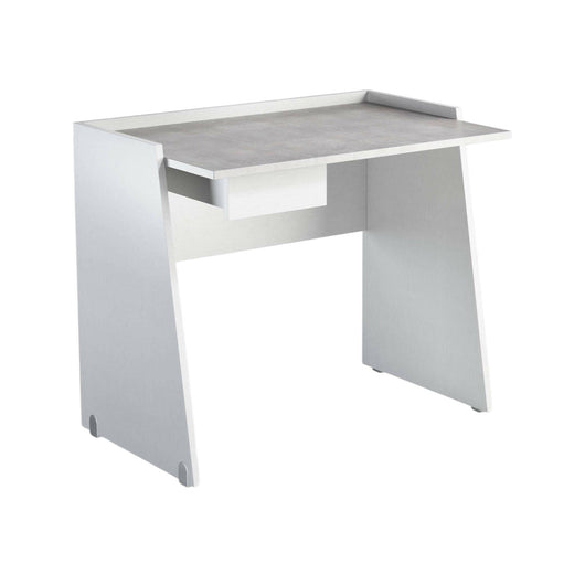 Scrivania Abulele, Scrittoio moderno con cassetto, Tavolo da studio o ufficio porta PC portalibri, Made in Italy, Cm 90x60h80, Bianco e Cemento