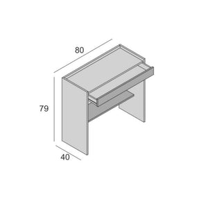 Scrivania Adri, Scrittoio moderno con cassetto, Tavolo da studio o ufficio porta PC portalibri, Made in Italy, Cm 80x40h79, Bianco e Cemento