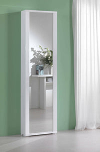 Scarpiera Asiago, Mobile multiuso da ingresso con anta a specchio , Armadio moderno portascarpe a 7 ripiani, Made in Italy, Cm 50x32hx182, Bianco