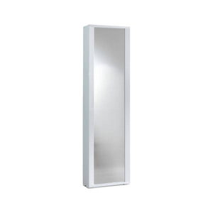 Scarpiera Asiago, Mobile multiuso da ingresso con anta a specchio , Armadio moderno portascarpe a 7 ripiani, Made in Italy, Cm 50x32hx182, Bianco