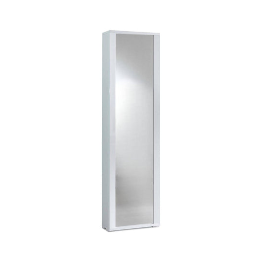 Scarpiera Asiago, Mobile multiuso da ingresso con anta a specchio , Armadio moderno portascarpe a 7 ripiani, Made in Italy, Cm 50x32hx182, Bianco
