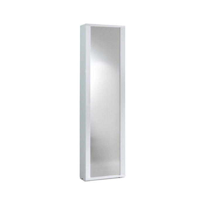 Scarpiera Asiago, Mobile multiuso da ingresso con anta a specchio , Armadio moderno portascarpe a 7 ripiani, Made in Italy, Cm 50x32hx182, Bianco
