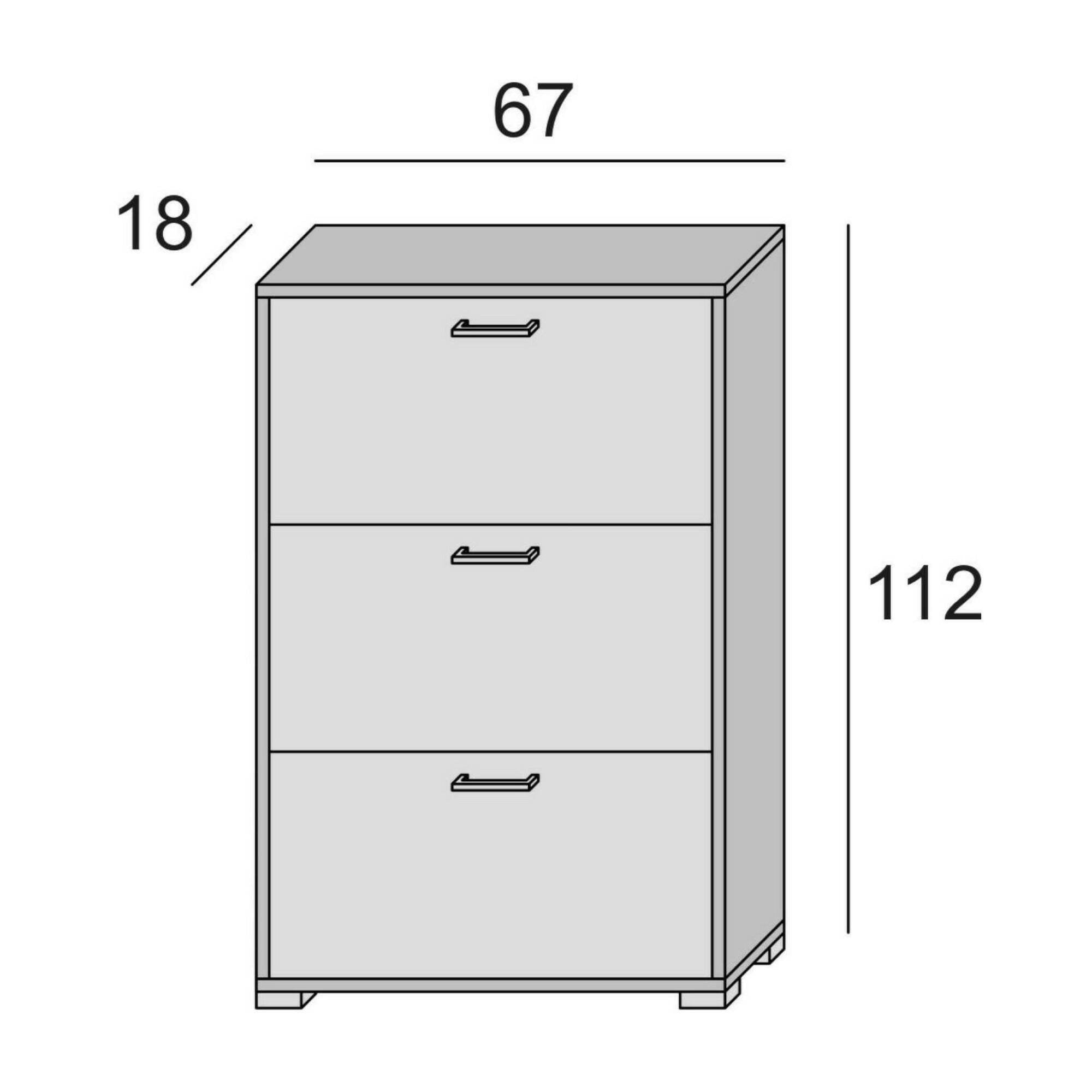Scarpiera Amelisa, Mobile multiuso da ingresso con 3 ante a ribalta, Armadietto portascarpe moderno, Made in Italy, Cm 67x18h112, Bianco