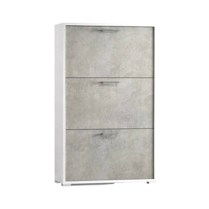 Scarpiera Amelisa, Mobile multiuso da ingresso con 3 ante a ribalta, Armadietto portascarpe moderno, Made in Italy, Cm 67x18h112, Bianco e Cemento