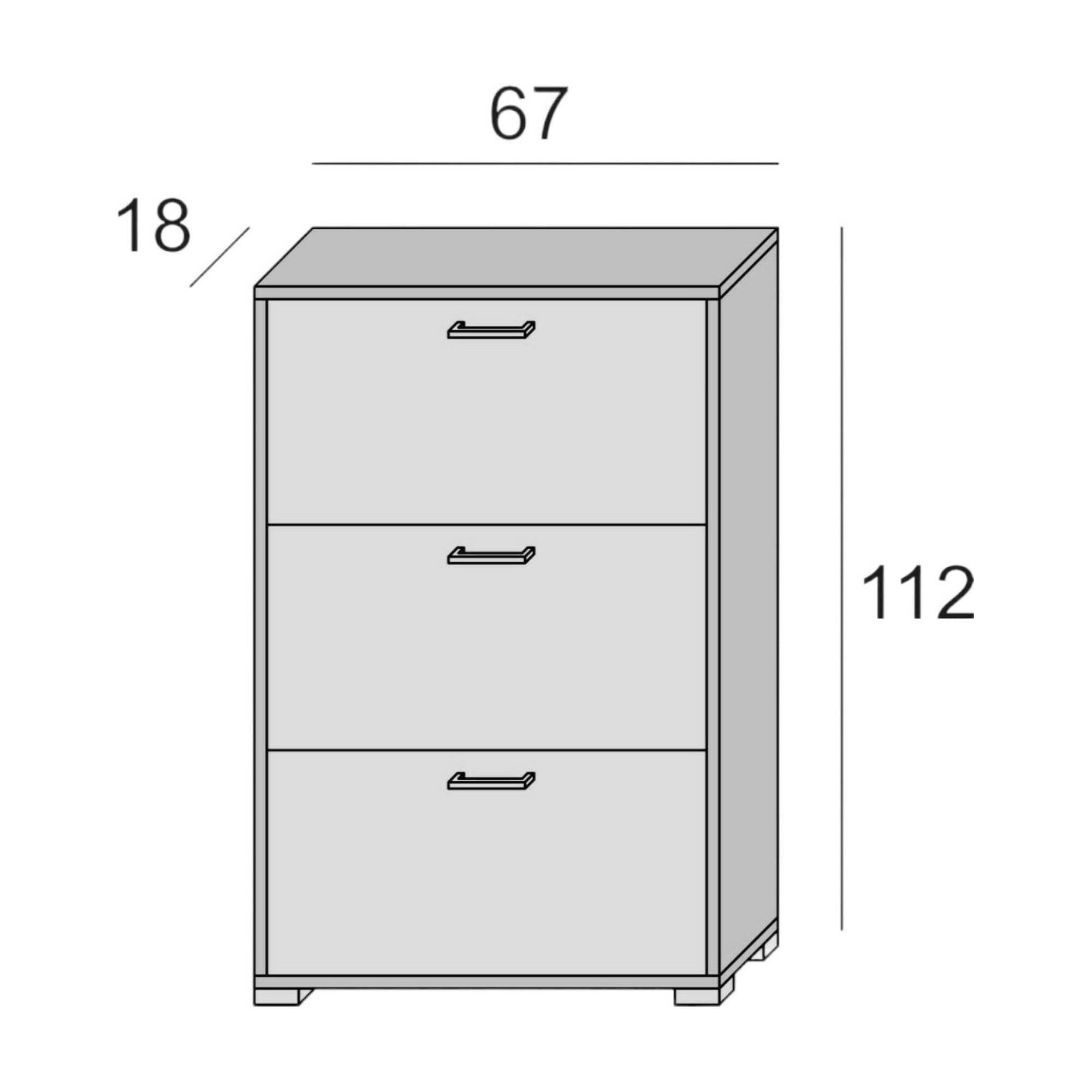Scarpiera Amelisa, Mobile multiuso da ingresso con 3 ante a ribalta, Armadietto portascarpe moderno, Made in Italy, Cm 67x18h112, Larice