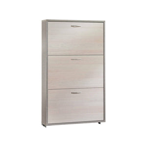 Scarpiera Amelisa, Mobile multiuso da ingresso con 3 ante a ribalta, Armadietto portascarpe moderno, Made in Italy, Cm 67x18h112, Larice