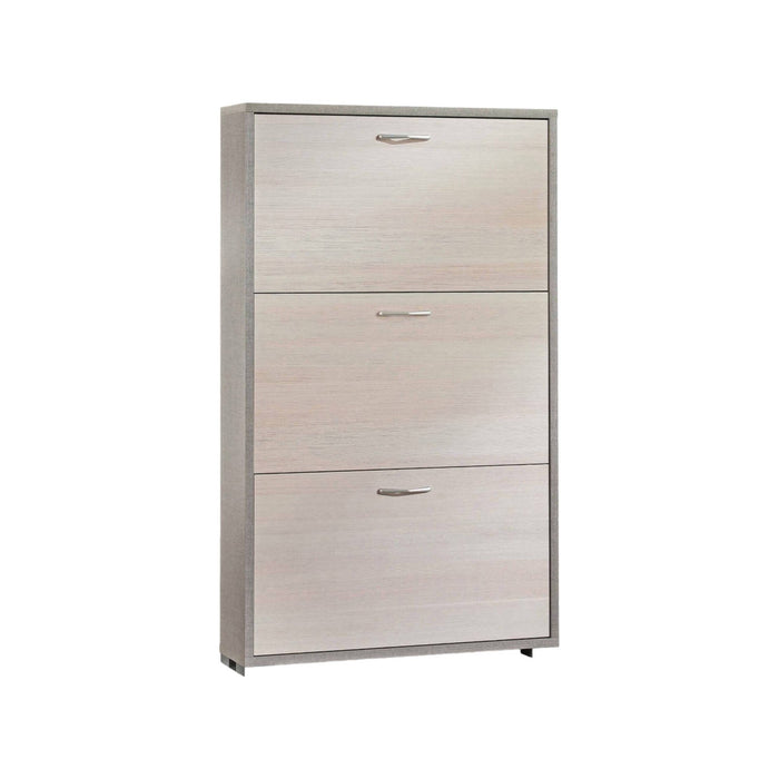 Scarpiera Amelisa, Mobile multiuso da ingresso con 3 ante a ribalta, Armadietto portascarpe moderno, Made in Italy, Cm 67x18h112, Larice