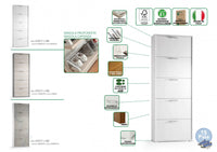 Scarpiera Amigo, Mobile multiuso da ingresso con 5 ante a ribalta, Armadietto portascarpe moderno, Made in Italy, Cm 67x18h184, Larice