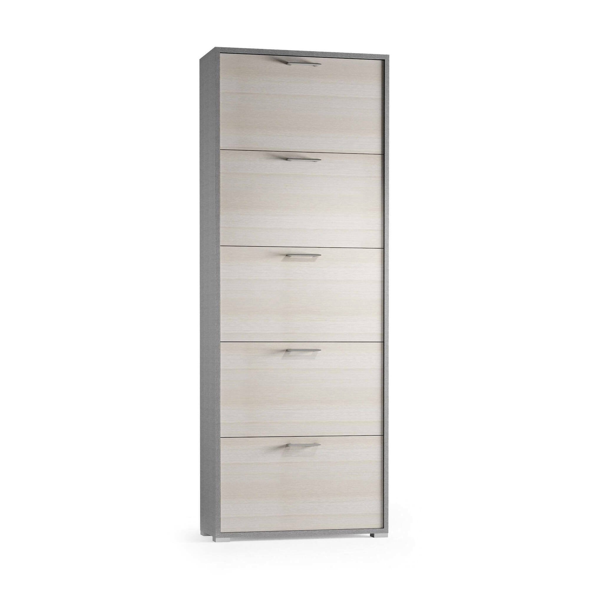 Scarpiera Amigo, Mobile multiuso da ingresso con 5 ante a ribalta, Armadietto portascarpe moderno, Made in Italy, Cm 67x18h184, Larice