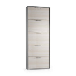 Scarpiera Amigo, Mobile multiuso da ingresso con 5 ante a ribalta, Armadietto portascarpe moderno, Made in Italy, Cm 67x18h184, Larice