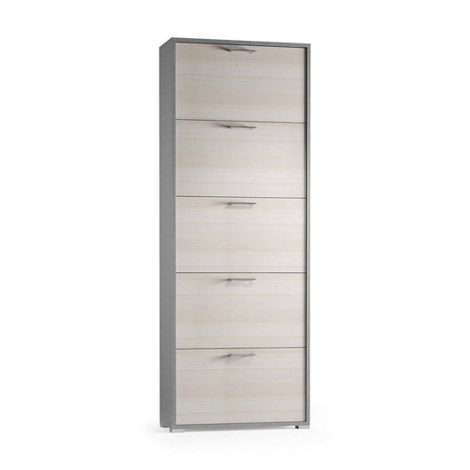 Scarpiera Amigo, Mobile multiuso da ingresso con 5 ante a ribalta, Armadietto portascarpe moderno, Made in Italy, Cm 67x18h184, Larice
