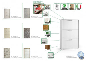 Scarpiera Axinite, Mobile multiuso da ingresso con 3 ante a ribalta, Armadietto portascarpe a doppia profonditÒ , Made in Italy, Cm 67x28h112, Bianco