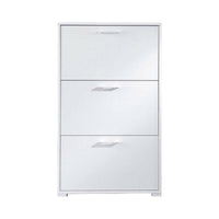 Scarpiera Axinite, Mobile multiuso da ingresso con 3 ante a ribalta, Armadietto portascarpe a doppia profonditÒ , Made in Italy, Cm 67x28h112, Bianco
