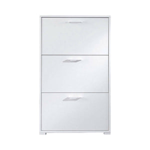 Scarpiera Axinite, Mobile multiuso da ingresso con 3 ante a ribalta, Armadietto portascarpe a doppia profonditÒ , Made in Italy, Cm 67x28h112, Bianco