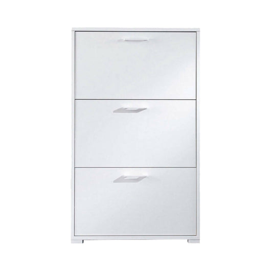 Scarpiera Axinite, Mobile multiuso da ingresso con 3 ante a ribalta, Armadietto portascarpe a doppia profonditÒ , Made in Italy, Cm 67x28h112, Bianco