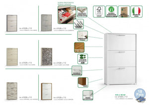 Scarpiera Axinite, Mobile multiuso da ingresso con 3 ante a ribalta, Armadietto portascarpe a doppia profonditÒ , Made in Italy, Cm 67x28h112, Larice