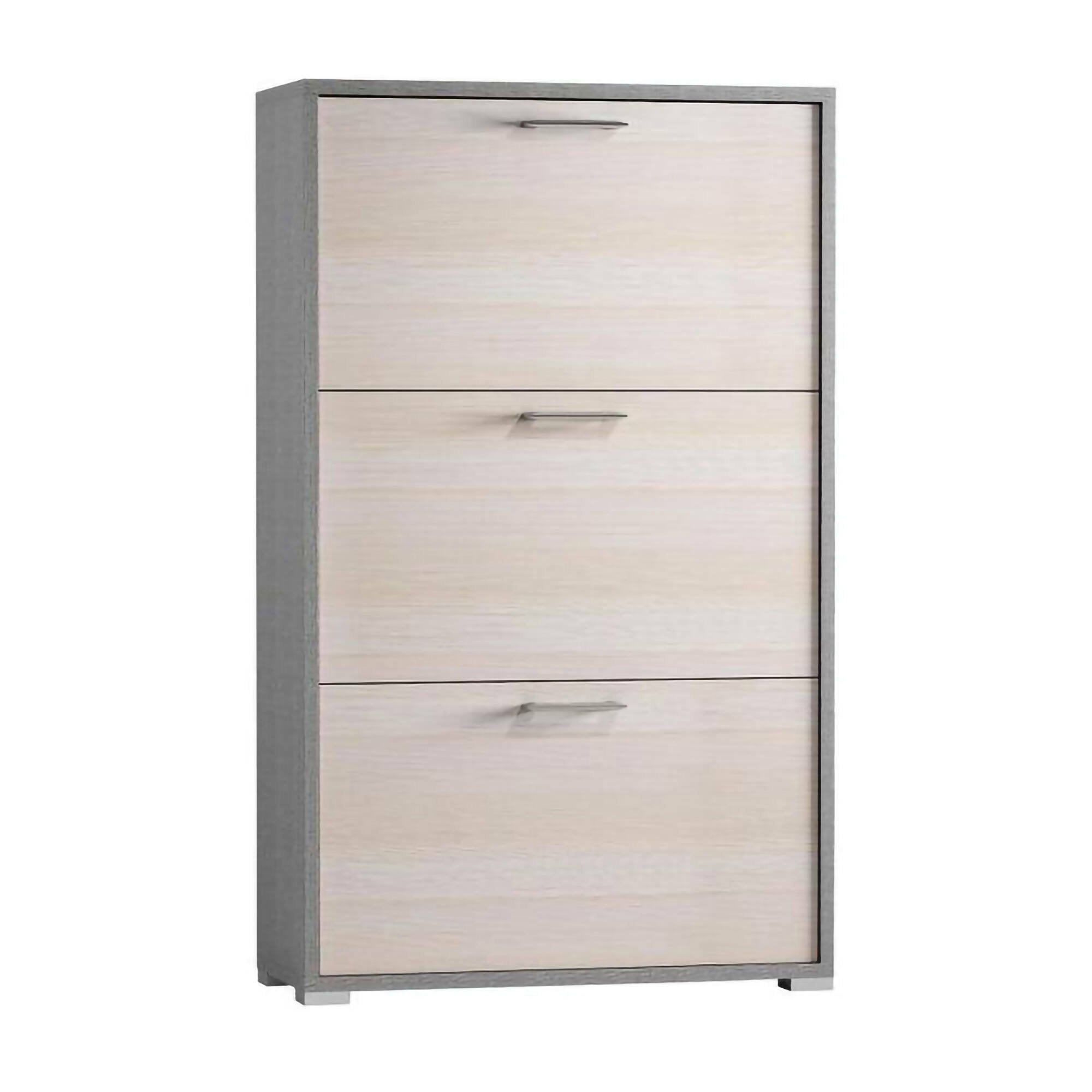 Scarpiera Axinite, Mobile multiuso da ingresso con 3 ante a ribalta, Armadietto portascarpe a doppia profonditÒ , Made in Italy, Cm 67x28h112, Larice