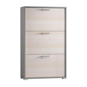 Scarpiera Axinite, Mobile multiuso da ingresso con 3 ante a ribalta, Armadietto portascarpe a doppia profonditÒ , Made in Italy, Cm 67x28h112, Larice