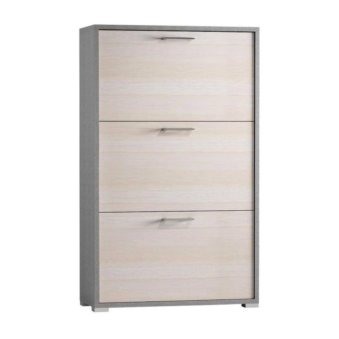Scarpiera Axinite, Mobile multiuso da ingresso con 3 ante a ribalta, Armadietto portascarpe a doppia profonditÒ , Made in Italy, Cm 67x28h112, Larice