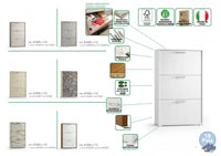 Scarpiera Axinite, Mobile multiuso da ingresso con 3 ante a ribalta, Armadietto portascarpe a doppia profonditÒ , Made in Italy, Cm 67x28h112, Cemento