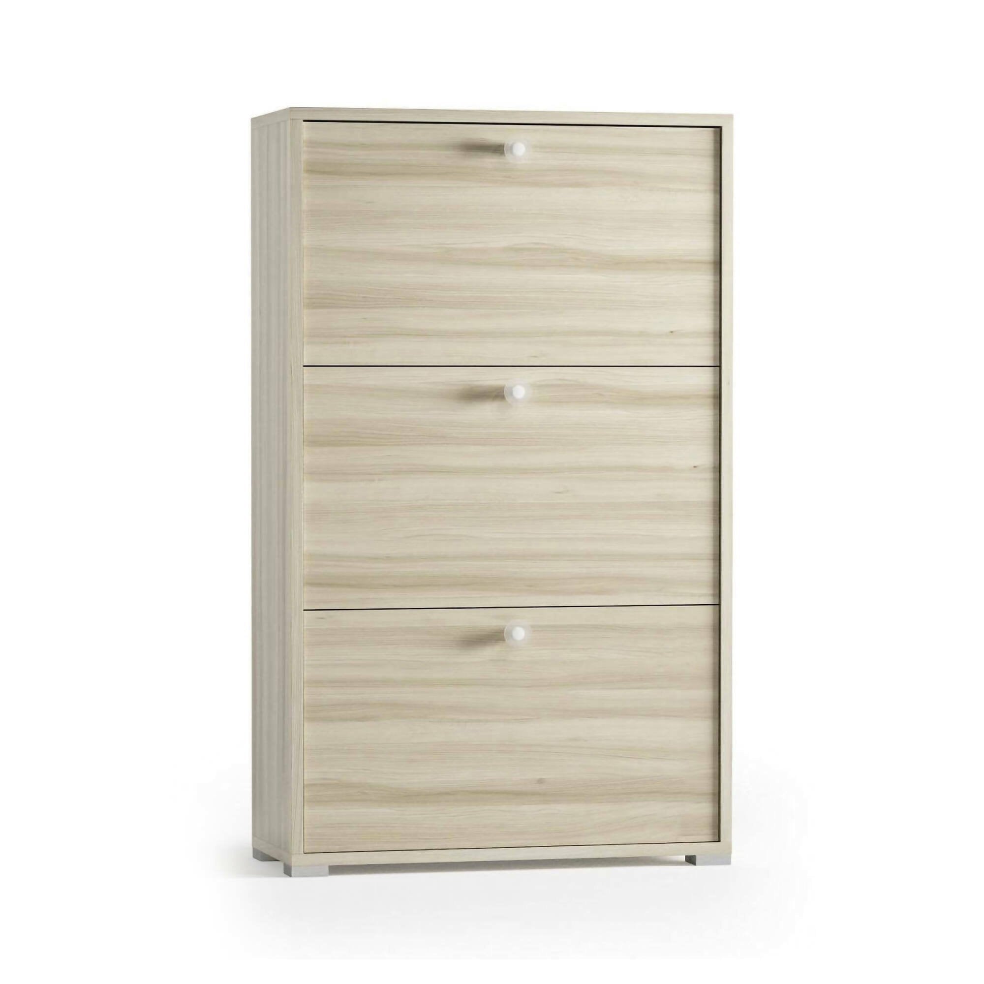 Scarpiera Axinite, Mobile multiuso da ingresso con 3 ante a ribalta, Armadietto portascarpe a doppia profonditÒ , Made in Italy, Cm 67x28h112, Olmo