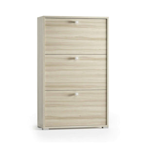 Scarpiera Axinite, Mobile multiuso da ingresso con 3 ante a ribalta, Armadietto portascarpe a doppia profonditÒ , Made in Italy, Cm 67x28h112, Olmo