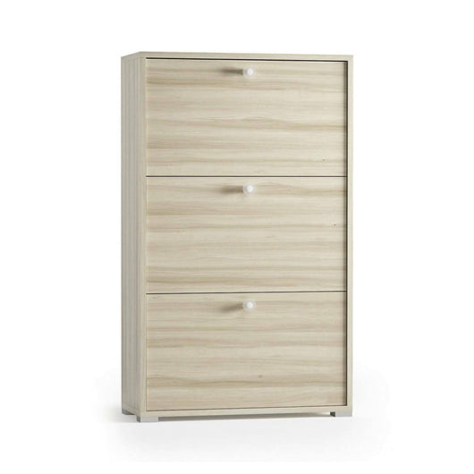 Scarpiera Axinite, Mobile multiuso da ingresso con 3 ante a ribalta, Armadietto portascarpe a doppia profonditÒ , Made in Italy, Cm 67x28h112, Olmo