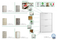 Scarpiera Axinite, Mobile multiuso da ingresso con 3 ante a ribalta, Armadietto portascarpe a doppia profonditÒ , Made in Italy, Cm 67x28h112, Bianco e Olmo