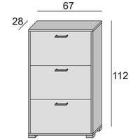 Scarpiera Axinite, Mobile multiuso da ingresso con 3 ante a ribalta, Armadietto portascarpe a doppia profonditÒ , Made in Italy, Cm 67x28h112, Bianco e Olmo