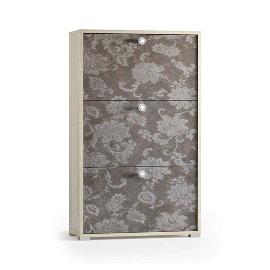 Scarpiera Axinite, Mobile multiuso da ingresso con 3 ante a ribalta, Armadietto portascarpe a doppia profonditÒ , Made in Italy, Cm 67x28h112, Olmo e fantasia