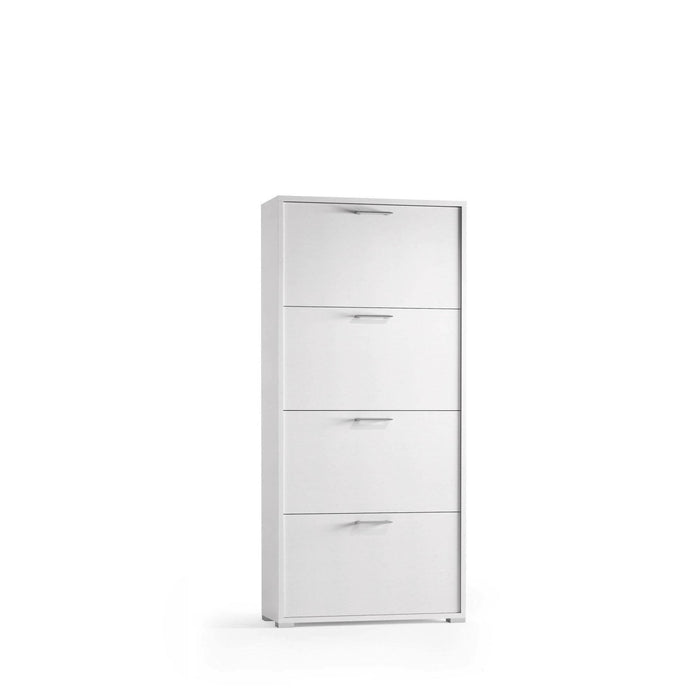 Scarpiera Adeindein, Mobile multiuso da ingresso con 4 ante a ribalta, Armadietto portascarpe a doppia profonditÒ , Made in Italy, Cm 67x28h147, Bianco