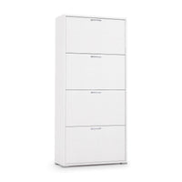 Scarpiera Adeindein, Mobile multiuso da ingresso con 4 ante a ribalta, Armadietto portascarpe a doppia profonditÒ , Made in Italy, Cm 67x28h147, Bianco