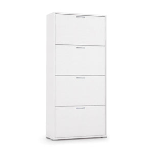 Scarpiera Adeindein, Mobile multiuso da ingresso con 4 ante a ribalta, Armadietto portascarpe a doppia profonditÒ , Made in Italy, Cm 67x28h147, Bianco